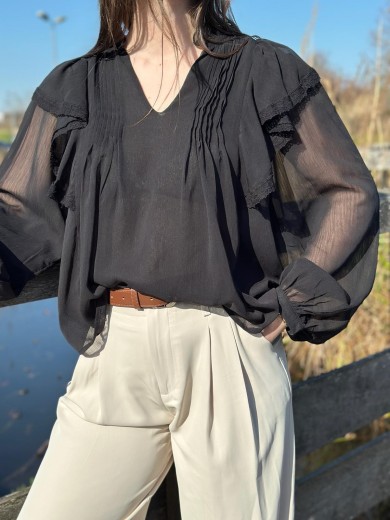 Blouse noir col v