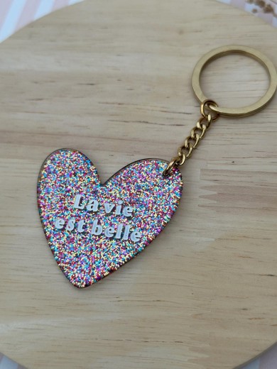Porte-clé cœur pailleté