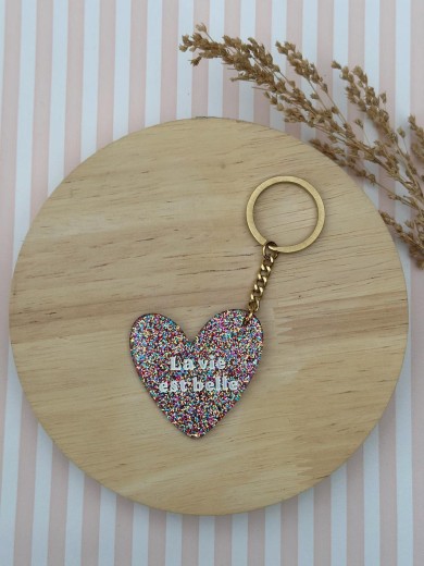 Porte-clé cœur pailleté