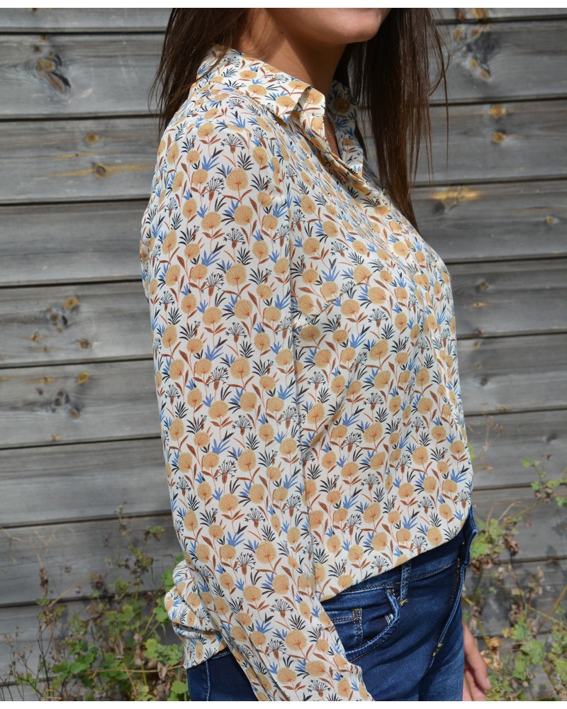 Pr??t ?� porter femme chemisier imprim?� fleur ?�cru manches longues de la marque it hippie