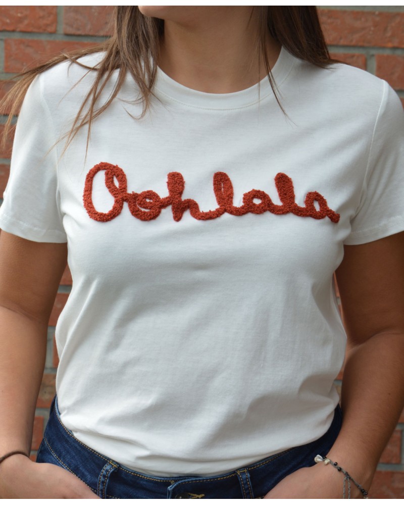 Prêt à porter femme tee shirt jubylee inscrit ohlala en rouille Prêt à porter femme tee shirt jubylee inscrit ohlala en rouille